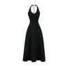 Vestido Halter de Cuello en V Estilo Francés con Copas, Diseño para Mujer con Cadena en la Espalda, Cintura Cortada y Falda Larga de Sirena