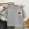 Nova Camiseta Base de Veludo Grossa Outono e Inverno para Crianças, Camiseta Térmica Meia-Gola, Moletom para Meninos e Meninas, Top Listrado