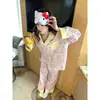 Série de pijamas embalados para primavera e outono para mulheres, novo conjunto de roupa de casa de algodão nuvem com mangas compridas, gola pequena e calças compridas, estilo étnico