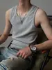 Camiseta sin mangas acanalada estilo americano para hombre, camiseta blanca sin mangas de verano, corte ajustado, chaleco deportivo elástico para fitness
