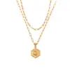 Cadena de Suéter de Moda Ins Europea y Americana, Joyería Simple Versátil, Cadena de Clip de Papel de Doble Capa, Collar con Colgante de Letra Hexagonal