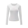 Camiseta blanca pura para mujer con cuello redondo, corte ajustado, entallada en la cintura, manga larga, nuevo clásico de otoño, top versátil