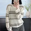 Suéter de Ganchillo de Punto Hueco a Rayas para Mujer, Nuevo Otoño 2026 Holgado Casual Manga Larga Pulóver