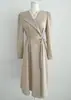 Vestido Elegante de Primavera Estilo Francês Luxo Leve Moda Coreana Chic com Design de Cruzamento na Cintura Lapela Acinturado Manga Longa