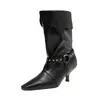 2026 Nuevas Botas de Caballero Otoño/Invierno Punta Cuadrada Botas de Moda Elegantes de Media Pantorrilla Estilo Occidental Niñas Moda Coreana Botas de Cowboy