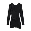 Venta al por mayor de Ropa para Mujer Transfronteriza Otoño e Invierno 2025 Nuevo Vestido de Color Sólido Ajustado Estilo Europeo y Americano Vestido Plisado de Manga Larga