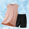 Traje de Chaleco y Shorts de Seda de Hielo para Hombre para Verano, para Correr, de Secado Rápido, Transpirable, Deportivo, Malla de Hielo, Casual