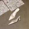 Salto Alto Elegante de Renda com Bico Fechado Estilo Coreano 2026 Verão Bico Fino Salto Agulha Sandálias de Estilo Suave para Mulheres Sapatos Únicos Estilo Socialite