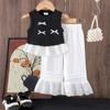 Traje Coreano sin Mangas para Niñas 2025 Vestido de Verano para Niños de Moda Chaleco con Lazo Pantalones Antimosquitos Conjunto de Dos Piezas a la Moda