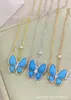 Collar Mariposa Cuatro Conchas V Oro Versión Alta Nácar Blanco Natural para Mujer Aretes Mariposa Oro Rosa 18K Cadena Clavícula Diamantes Completos
