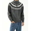 Suéter de tricô jacquard Fair Isle para homens e casais, gola alta, zíper parcial, estilo old money, moda outono e inverno, atacado de fábrica transfronteiriço
