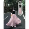 Falda larga rosa para mujer a principios de otoño, adecuada para tipos de cuerpo de pera, falda Berkeley Koshi, conjunto de estilo coreano, conjunto completo