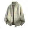 Nuevo Cardigan de Punto para Hombre de Alta Gama con Cuello Mao Estilo Chino Nuevo Primavera y Otoño Suave Pegajoso Versátil Color Sólido Chaqueta Larga con Cremallera para Hombre
