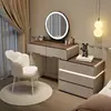 Novo Rodapé de Madeira Maciça Penteadeira Estilo Moderno Simples Creme Penteadeira para Apartamento Pequeno Quarto Mesa de Cabeceira Integrada