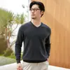 Nuevo suéter térmico de punto para hombre, cuello en V, manga larga, para otoño e invierno, 100% cachemira pura