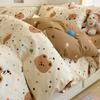 Set de cuatro piezas de algodón de dibujos animados Algodón Ropa de cama linda para niños Dormitorio de estudiantes Funda de edredón Sábana Bajera Juego de tres piezas Grasa de cama