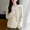 Cardigã de tricô trançado com gola redonda para mulheres, outono/inverno, off-white, macio e grosso, jacquard retrô, blusa de caimento solto