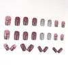 Puntas de Uñas con Purpurina Estilo Dulce-Cool Europeo y Americano, Patrones de Líneas Simples Estilo Ins, Diseño Corto, Efecto Iluminador, Uñas Postizas, Uñas Portátiles