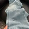 Jeans bordados azul claro para mujer, estilo fino de primavera y otoño, talla grande, corte holgado, adelgazante, adecuados para cuerpo tipo pera, pantalones de pierna ancha