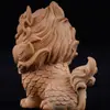 Caixa de Buxo Autêntica Esculpida Besta Auspiciosa Unicórnio Besta Mítica Antiga Ornamentos Portáteis de Mão Decoração de Casa Montado no Carro