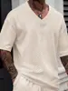Nova Camiseta Masculina Jacquard Cor Sólida Gola V Casual Versátil para Exterior Primavera e Verão Europeia e Americana