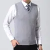 Colete de Lã Masculino para Outono e Inverno, 6 Botões, Gola V, Tamanho Grande, Suéter Tricotado Formal, Colete Casual sem Mangas para Homens Jovens e de Meia-Idade