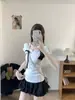 8529 # Camiseta de manga corta de verano nueva de estilo dulce con estampado de lunares, retazos de lazo para mujer con almohadilla para el pecho fija