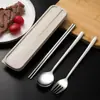 Talheres Portáteis de Aço Inoxidável 304 Estilo Coreano Estudante Outdoor Colher Hashi Garfos Caixa de Armazenamento de Três Peças Conjunto de Presente