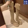 Botas Altas de Peluche Plegables de Dos Vías Color Melanoid para Mujer 2026 Otoño/Invierno Nuevas Llegadas Pequeñas Tacón Grueso Suela Gruesa Botas de Caballero por Encima de la Rodilla