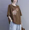 Top Holgado de Manga Corta Talla Grande Estilo Chino Nuevo Transfronterizo para Mujeres de Mediana Edad, Oculta el Vientre, Camiseta de Media Manga Adelgazante