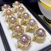 Anel de Pérola Natural de Água Doce Edison Outono Mais Vendido 11mm Rosa-Roxo Contas Redondas Grandes Coloridas Banhado a Ouro 18K Feminino