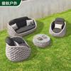 Sofá Nórdico para Exterior Patio Villa al Aire Libre de Alta Gama Ratán Combinación Mesa de Centro Ocio Jardín Exterior Silla de Ratán Muebles