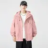 Chaqueta cortavientos e impermeable ligera de estilo japonés para exteriores, corte holgado con capucha para pareja, chaqueta de trabajo unisex para primavera y otoño