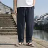 Pantalones de harén holgados, pantalones deportivos de lino grueso de ramio transpirables, pantalones casuales de verano finos estilo chino para hombre, corte slim, talla grande