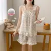 Conjunto de Pijama de Algodão Nuvem com Alças para Mulheres Verão com Bojos Desenho Animado Doce Transmissão ao Vivo Xiaohongshu Comércio Exterior Transfronteiriço Conjunto de Roupa de Casa