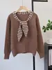 Nueva colección otoño/invierno 2026: Suéter abrigo con cuello de lazo de lunares, diseño holgado estilo coreano, cárdigan de punto de manga larga para mujer