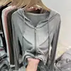 Sudadera Cardigan Fina Suave de Manga Larga para Mujer 2026 Nuevo Estilo de Verano Versátil Camiseta Ropa con Protección Solar Camisa de Aire Acondicionado Top