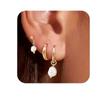 Conjunto de tres piezas de pendientes de moda para damas con forma de círculo simple de perla de imitación de estilo transfronterizo europeo y americano con baño de oro auténtico de latón