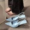 Zapatos de Tacón Alto Estilo Chanel de Gama Alta Tacón de Aguja Sandalias de Punta Mujer Verano 2023 Nuevo Estilo Punta Vacía Talla Grande