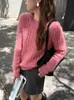 Suéter de cashmere macio e aconchegante com uma vibe descontraída, brilho sutil, trança, gola redonda, nova malha de outono/inverno de caimento solto para o dia a dia de mulheres