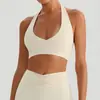 Sutiã Esportivo Feminino com Decote V e Alça no Pescoço Alta Elasticidade Amigo da Pele Almofadas Fixas Respirável Para Corrida Fitness Roupa Externa Colete Esportivo