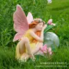 Luz de noche de ángel alimentada por energía solar transfronteriza, artesanía de resina, hada de las flores, adorno para jardín, estatua de niña para jardín de patio