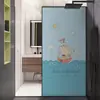 Película adhesiva electrostática de vidrio azul esmerilado con paisaje de dibujos animados para baño, no transparente, bloqueadora de luz, a prueba de sol, protección de privacidad