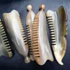 Pente Genuíno de Chifre de Boi Natural com Bolinhas, Escova de Meio Rosto para Pontos de Acupressão, Pente Anti-Estático para Cabeleireiro para Uso Doméstico