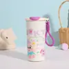 Caneca Térmica de Aço Inoxidável 316 Colorida Estilo Desenho Animado de Alta Aparência com Alça Portátil para Café Copo de Água com Canudo Fofo para Meninas