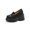 Mocasines de Cuero Genuino con Suela Gruesa Estilo Academia para Mujer 2026 Primavera y Otoño Nuevos Puntera Redonda Impermeables Plataforma Tacón Grueso Sin Cordones Zapatos Perezosos