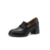 Zapatos Mocasines Cálidos Retro de Cuero Gamuza con Forro de Lana, Puntera Redonda, Talla 7cm~ Grande para Mujer, Tacón Grueso, Corte Profundo, Zapatos de Cuero de Tacón Alto