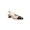 Sandalias de Commuter de Nuevo Estilo Primavera y Verano Inspiradas en Chanel con Bloques de Color, Tacón Medio Adelgazante, Puntera Cerrada de Piel Genuina, Boca Baja, Sandalias de Tacón Grueso para Mujer