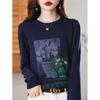 Suéter de punto con cuello redondo estampado para mujer, nuevo retro 2022 otoño e invierno, color de contraste, talla grande, suéter de algodón para mujer, venta al por mayor, generación