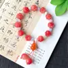 Pulseira Coração Rosa Morango Pata de Gato Bodhi Pulseira Estilo Tiktok para Estudantes, Círculo Único Contas Budistas de Mão Atacado